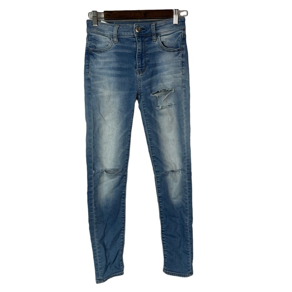 American Eagle AEO Medium Wash Hi-Rise Jegging Crop 0 - Picture 1 of 5